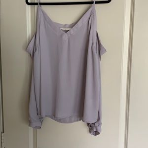 Purple blouse, off the shoulder
